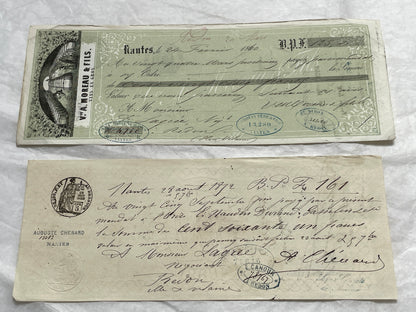 Set of 6 Mid 19th Century French exchange letters featuring elegant handwriting and historical stamps.