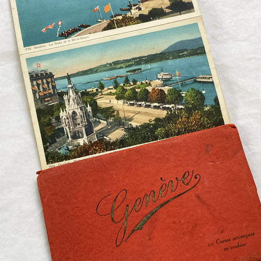 1920s - Vintage Postcard Booklet - 10 Postcards - Geneva Switzerland - Scenic Views of Lake Geneva & Mont Blanc - Historic Phototypie