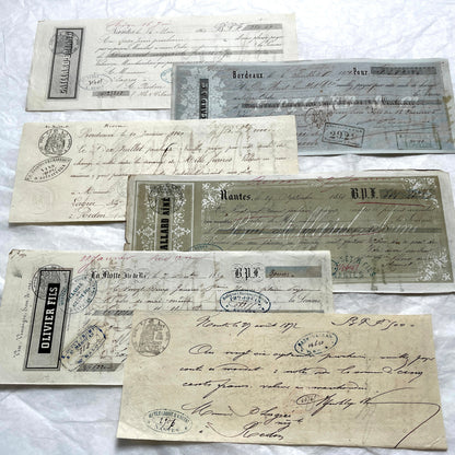 Mid 19th century French exchange letters set with handwritten text and commercial stamps from European merchants.