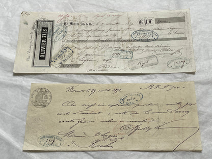Mid 19th century French exchange letters set with handwritten text and commercial stamps from European merchants.