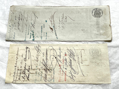 Mid 19th century French exchange letters set with handwritten text and commercial stamps from European merchants.