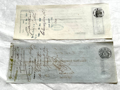 Mid 19th century French exchange letters set with handwritten text and commercial stamps from European merchants.