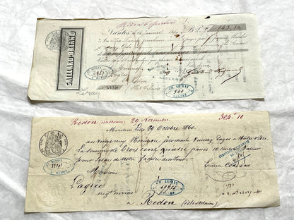 Set of 6 Late 19th Century French exchange letters with elegant script and vintage stamps, showing historical financial docum