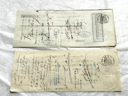 Set of 6 Late 19th Century French exchange letters with elegant script and vintage stamps, showing historical financial docum