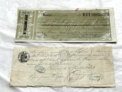 Set of 6 Late 19th Century French exchange letters with elegant script and vintage stamps, showing historical financial docum