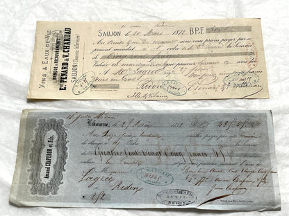 Set of 6 Late 19th Century French exchange letters with elegant script and vintage stamps, showing historical financial docum