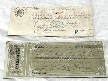 Set of 6 French exchange letters, Late 19th century, with handwritten script, official stamps, and aged paper texture.