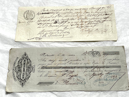 Set of 6 French exchange letters, Late 19th century, with handwritten script, official stamps, and aged paper texture.