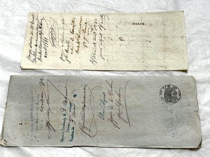 Set of 6 French exchange letters, Late 19th century, with handwritten script, official stamps, and aged paper texture.