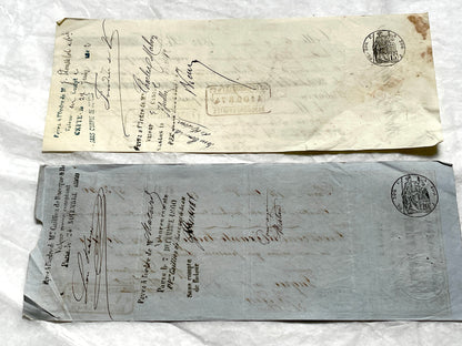 Set of 6 French exchange letters, Late 19th century, with handwritten script, official stamps, and aged paper texture.