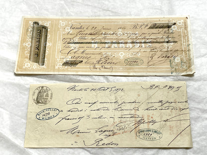 Set of 6 Late 19th Century French exchange letters, antique business documents with handwritten script and stamps.