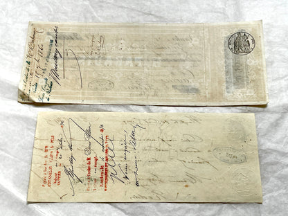 Set of 6 Late 19th Century French exchange letters, antique business documents with handwritten script and stamps.