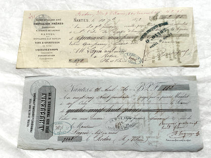 Set of 6 Late 19th Century French exchange letters, antique business documents with handwritten script and stamps.