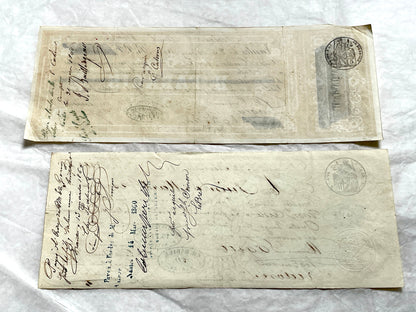 Late 19th century French exchange letters set, handwritten text and vintage stamps from historical financial documents.