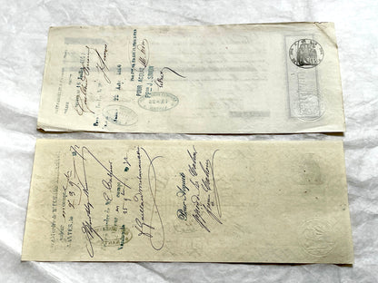 Late 19th century French exchange letters set, handwritten text and vintage stamps from historical financial documents.