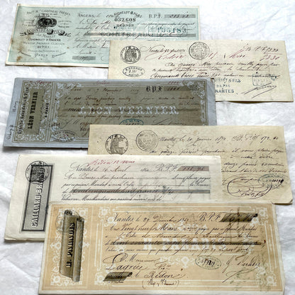 Late 19th Century French exchange letters set – vintage financial documents with handwritten script and old stamps.