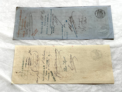 Late 19th Century French exchange letters set – vintage financial documents with handwritten script and old stamps.