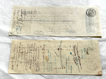Set of 6 Mid 19th Century French exchange letters with handwritten script and official stamps, historical financial documents