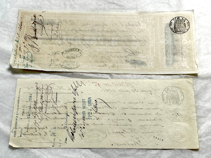 Set of 6 French Late 19th Century exchange letters with elegant script, stamps, and financial markings.