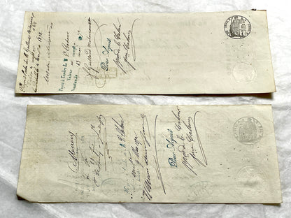 Set of 6 French Late 19th Century exchange letters with elegant script, stamps, and financial markings.