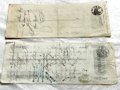 Set of 6 French Late 19th Century exchange letters with elegant script, stamps, and financial markings.