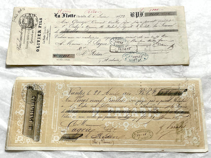 Late 19th Century French exchange letters set - historic financial documents with elegant script and stamps.