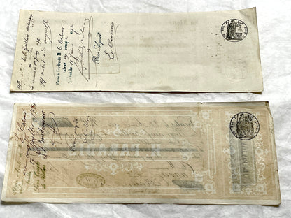 Late 19th Century French exchange letters set - historic financial documents with elegant script and stamps.