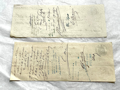 Late 19th Century French exchange letters set - historic financial documents with elegant script and stamps.