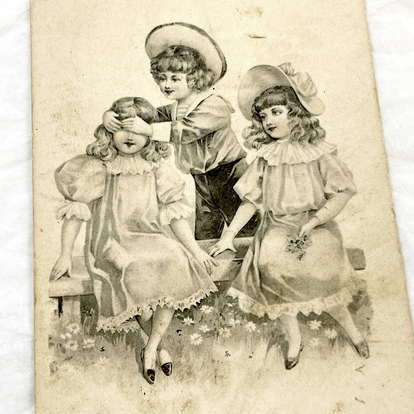 1900s - Antique Postcard - Playful Children Image - Vintage Sepia Tone Chromo - Victorian Edwardian Era Aesthetic Collectible