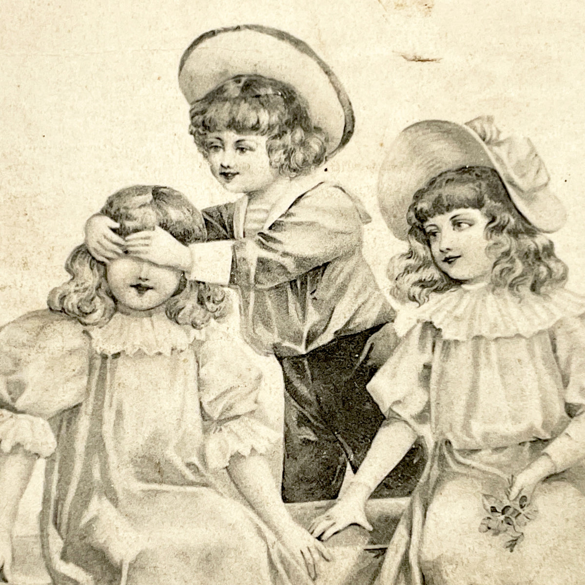 1900s - Antique Postcard - Playful Children Image - Vintage Sepia Tone Chromo - Victorian Edwardian Era Aesthetic Collectible