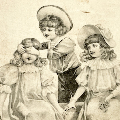 1900s - Antique Postcard - Playful Children Image - Vintage Sepia Tone Chromo - Victorian Edwardian Era Aesthetic Collectible