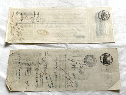 Late 19th Century French exchange letters set - Handwritten financial documents with stamps and elegant calligraphy.
