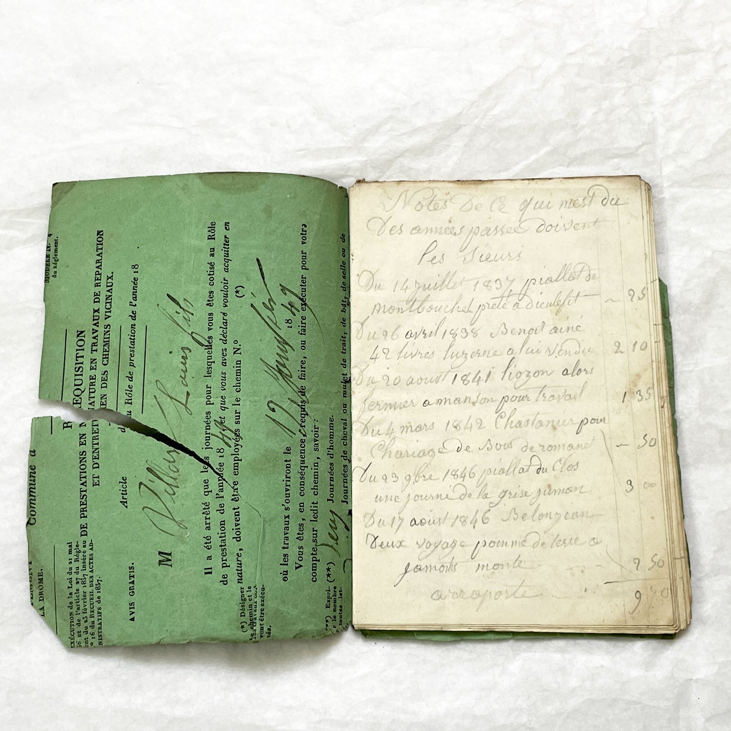 1850s - French Handwritten Ledger - Artisan’s Account Book - Rural Work & Daily Expenses - Antique Manuscript Journal
