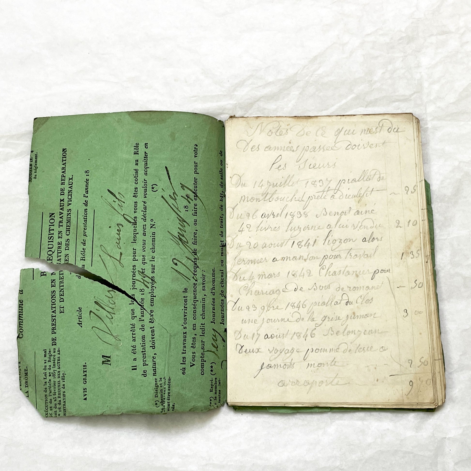 1850s - French Handwritten Ledger - Artisan’s Account Book - Rural Work & Daily Expenses - Antique Manuscript Journal