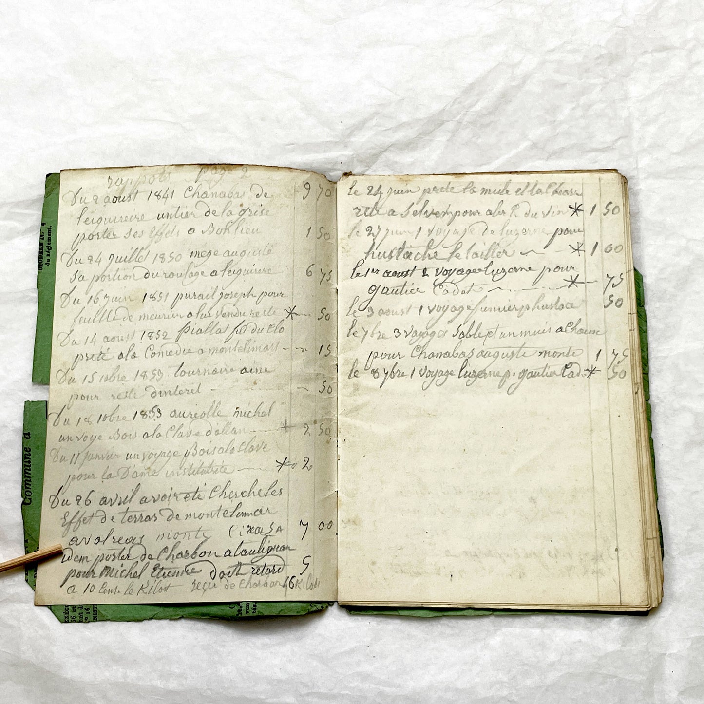 1850s - French Handwritten Ledger - Artisan’s Account Book - Rural Work & Daily Expenses - Antique Manuscript Journal