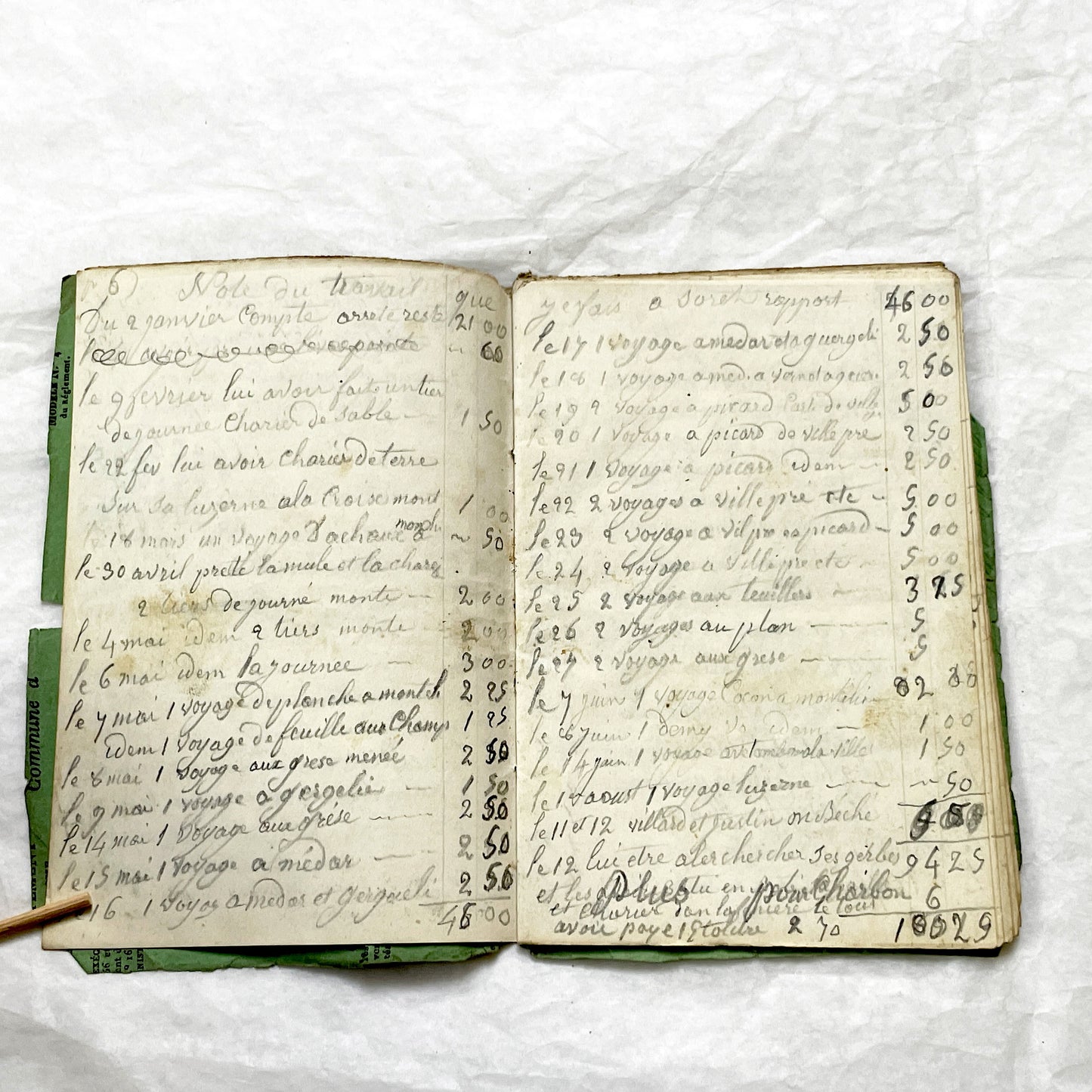 1850s - French Handwritten Ledger - Artisan’s Account Book - Rural Work & Daily Expenses - Antique Manuscript Journal
