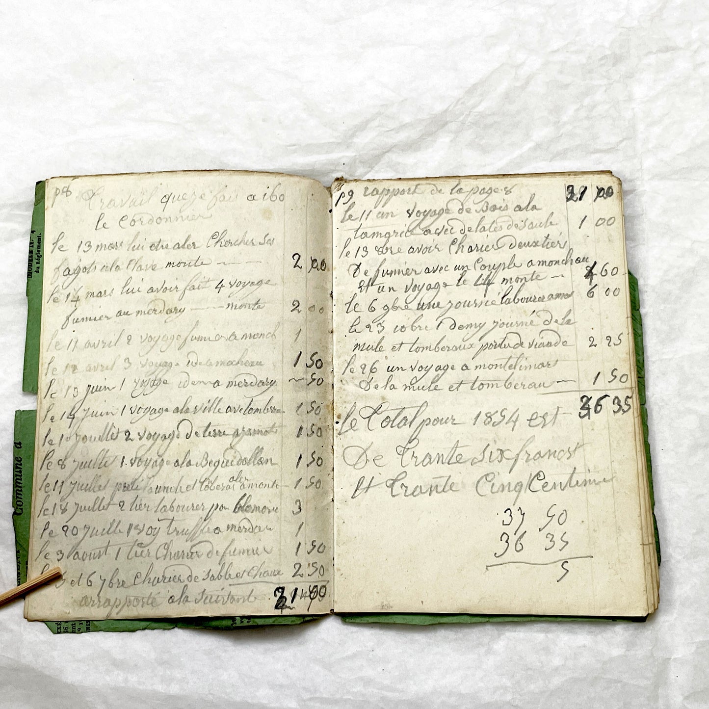 1850s - French Handwritten Ledger - Artisan’s Account Book - Rural Work & Daily Expenses - Antique Manuscript Journal
