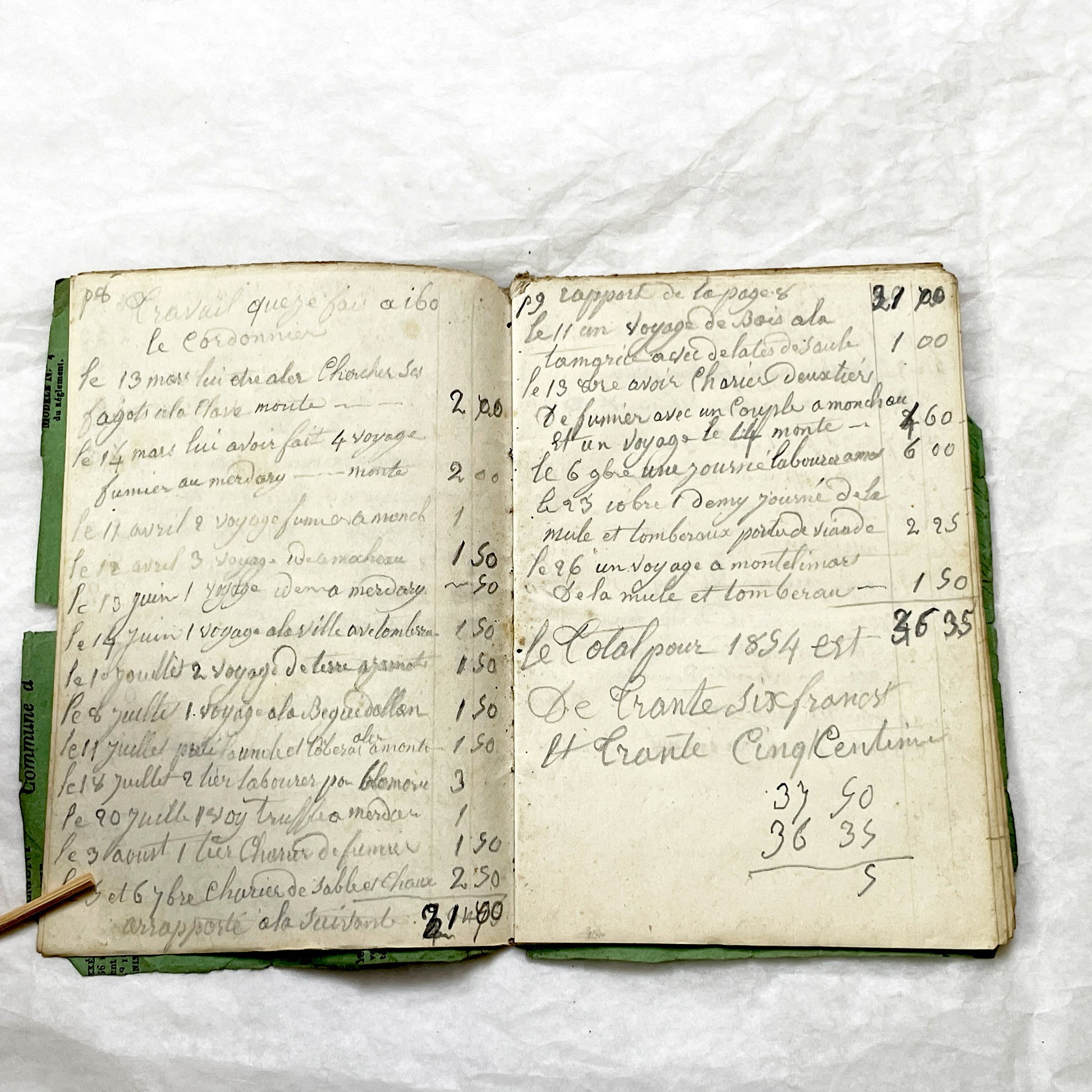 1850s - French Handwritten Ledger - Artisan’s Account Book - Rural Work & Daily Expenses - Antique Manuscript Journal