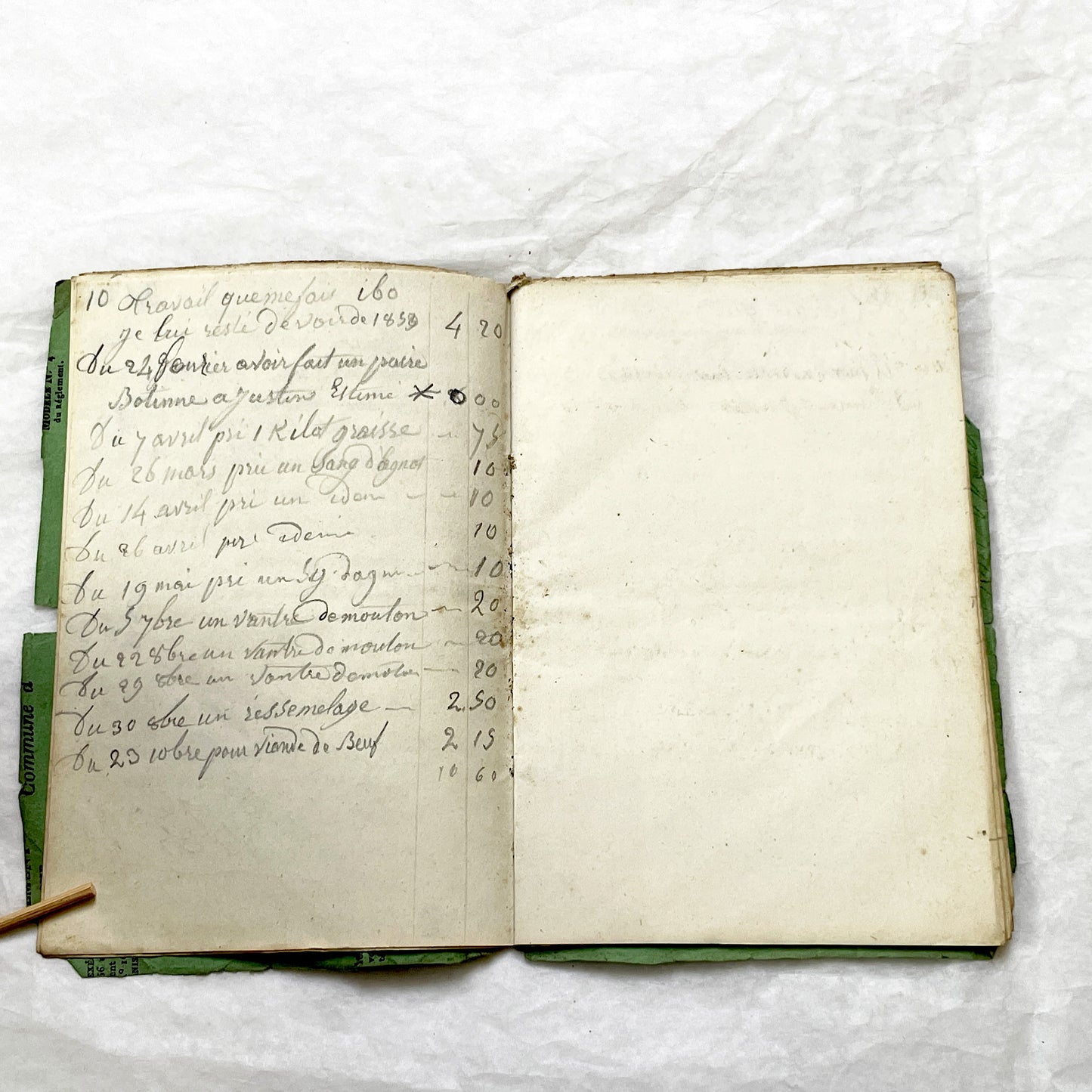 1850s - French Handwritten Ledger - Artisan’s Account Book - Rural Work & Daily Expenses - Antique Manuscript Journal