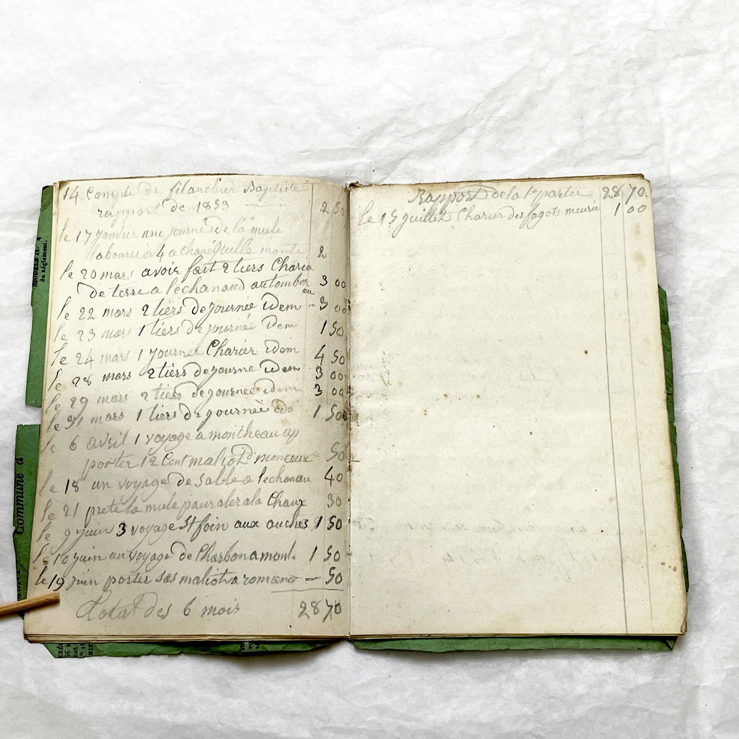 1850s - French Handwritten Ledger - Artisan’s Account Book - Rural Work & Daily Expenses - Antique Manuscript Journal
