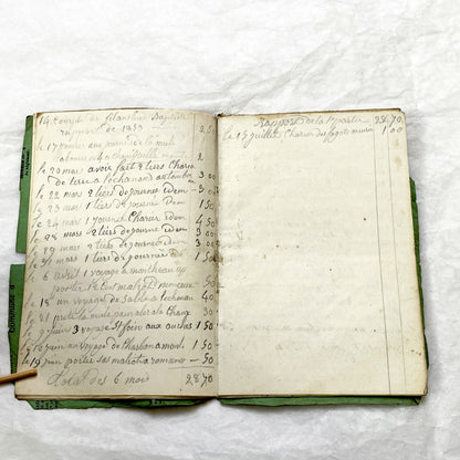 1850s - French Handwritten Ledger - Artisan’s Account Book - Rural Work & Daily Expenses - Antique Manuscript Journal
