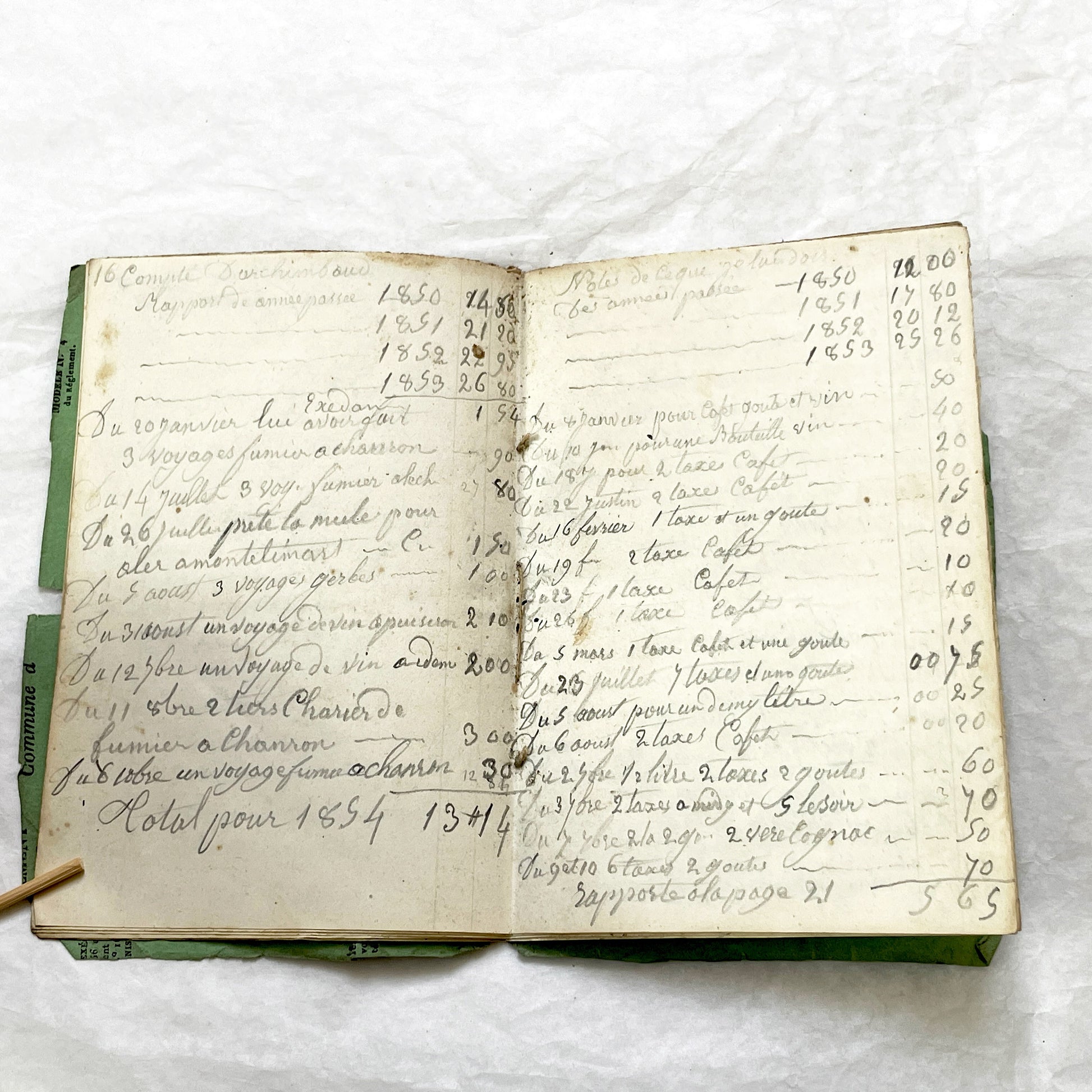 1850s - French Handwritten Ledger - Artisan’s Account Book - Rural Work & Daily Expenses - Antique Manuscript Journal