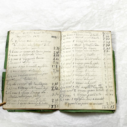 1850s - French Handwritten Ledger - Artisan’s Account Book - Rural Work & Daily Expenses - Antique Manuscript Journal