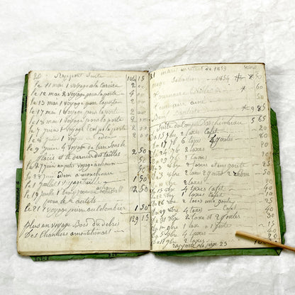 1850s - French Handwritten Ledger - Artisan’s Account Book - Rural Work & Daily Expenses - Antique Manuscript Journal