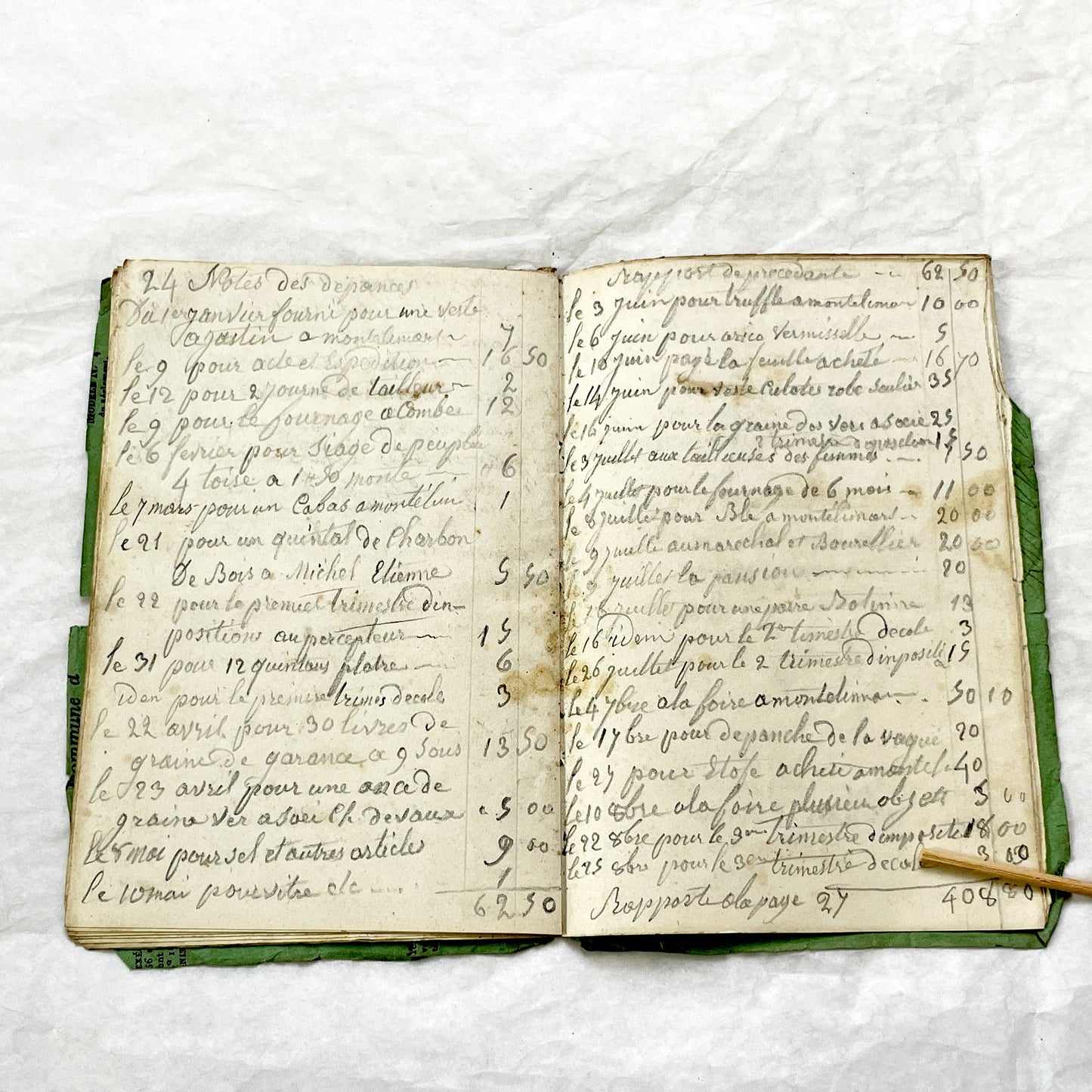 1850s - French Handwritten Ledger - Artisan’s Account Book - Rural Work & Daily Expenses - Antique Manuscript Journal