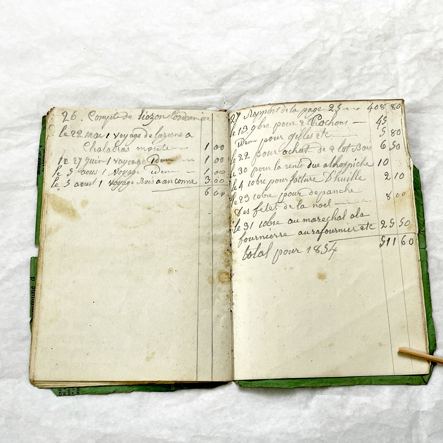 1850s - French Handwritten Ledger - Artisan’s Account Book - Rural Work & Daily Expenses - Antique Manuscript Journal