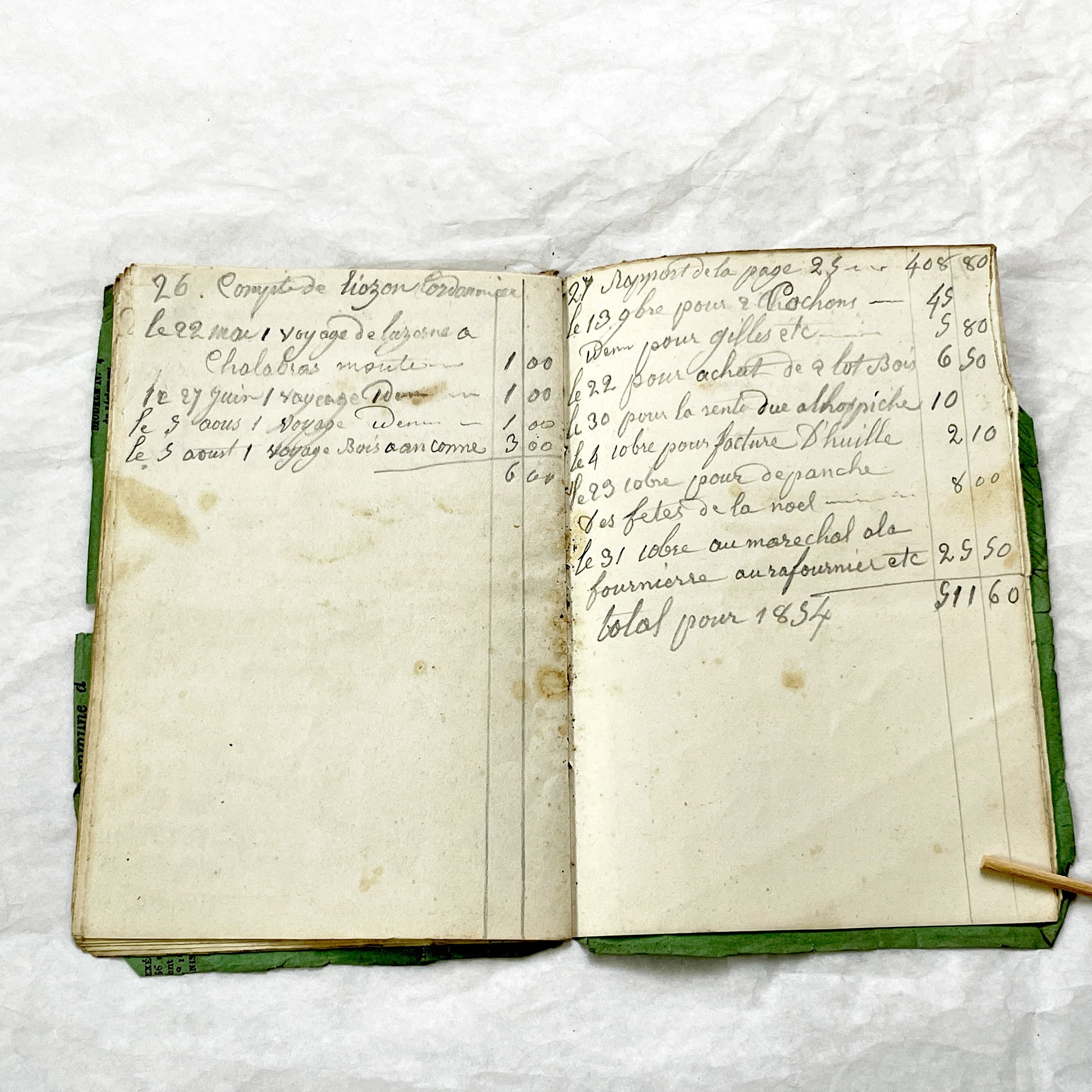 1850s - French Handwritten Ledger - Artisan’s Account Book - Rural Work & Daily Expenses - Antique Manuscript Journal
