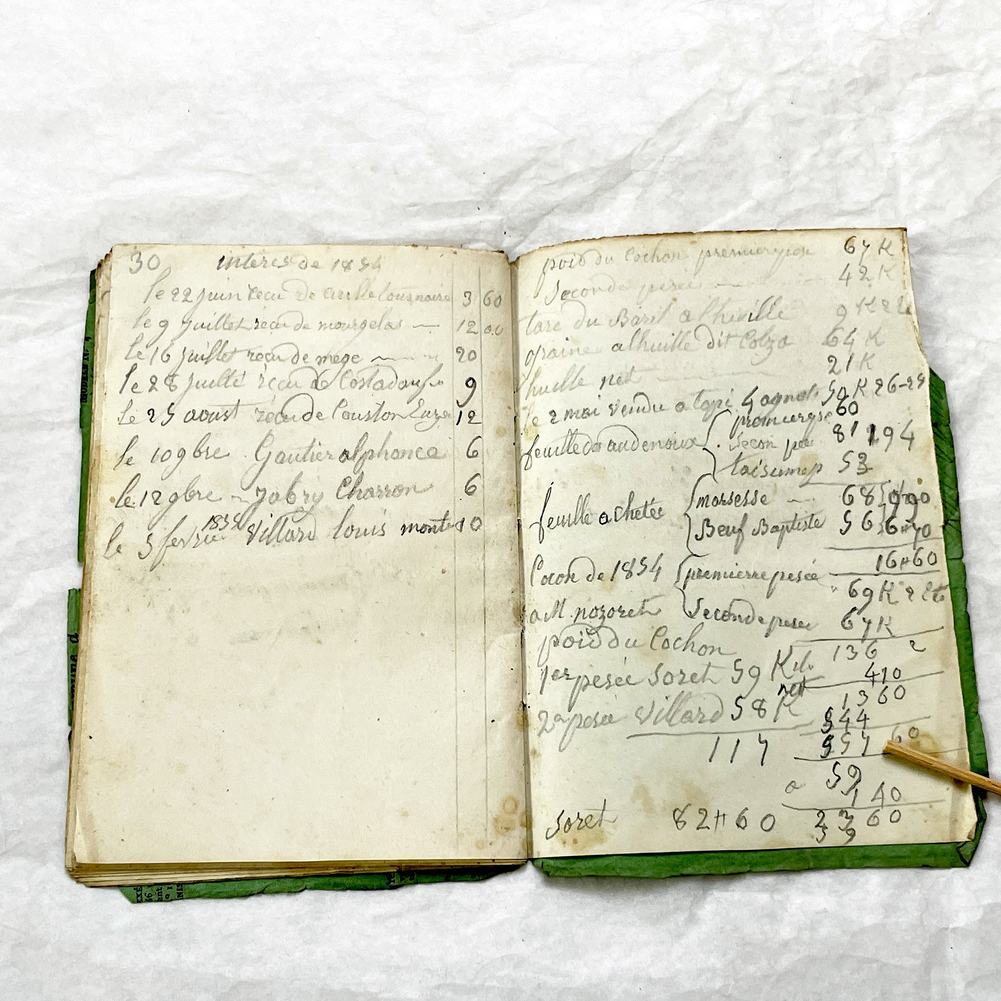 1850s - French Handwritten Ledger - Artisan’s Account Book - Rural Work & Daily Expenses - Antique Manuscript Journal