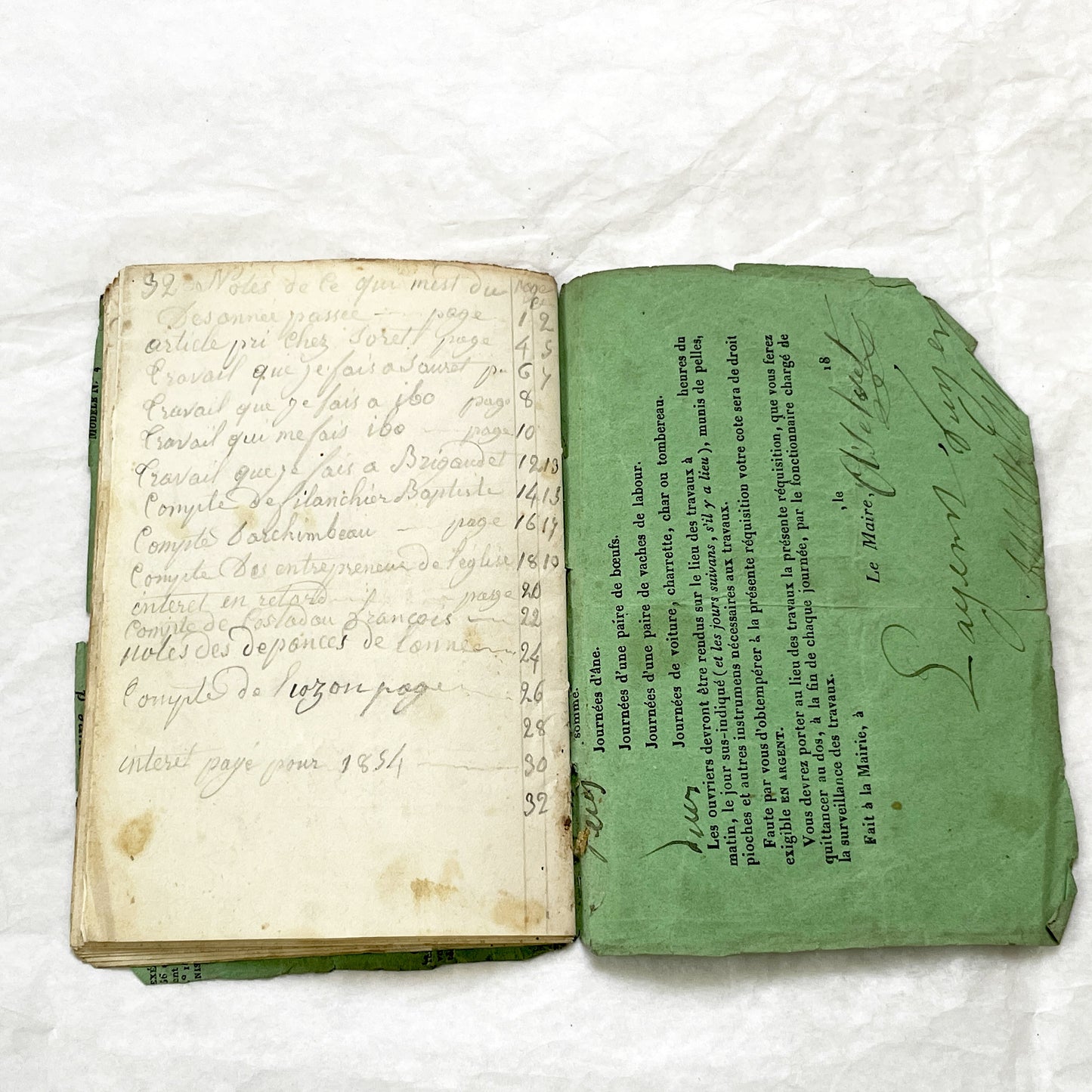 1850s - French Handwritten Ledger - Artisan’s Account Book - Rural Work & Daily Expenses - Antique Manuscript Journal