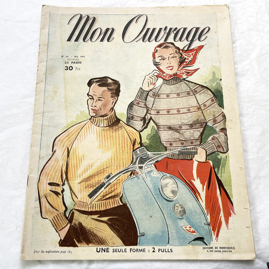 1950s - Vintage French Craft Magazine - Mon Ouvrage - Knitting Patterns - Home Decor - Fashion Designs - Embroidery Guides